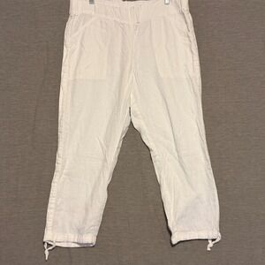 Pure Jill Linen Crop Pants Elastic Waist Drawstring White Women's Size L